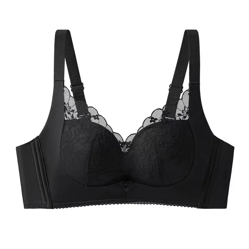 Black Lace Bra with Embroidered Design, Adjustable, Non-Rims, Anti-Sagging — feature 17