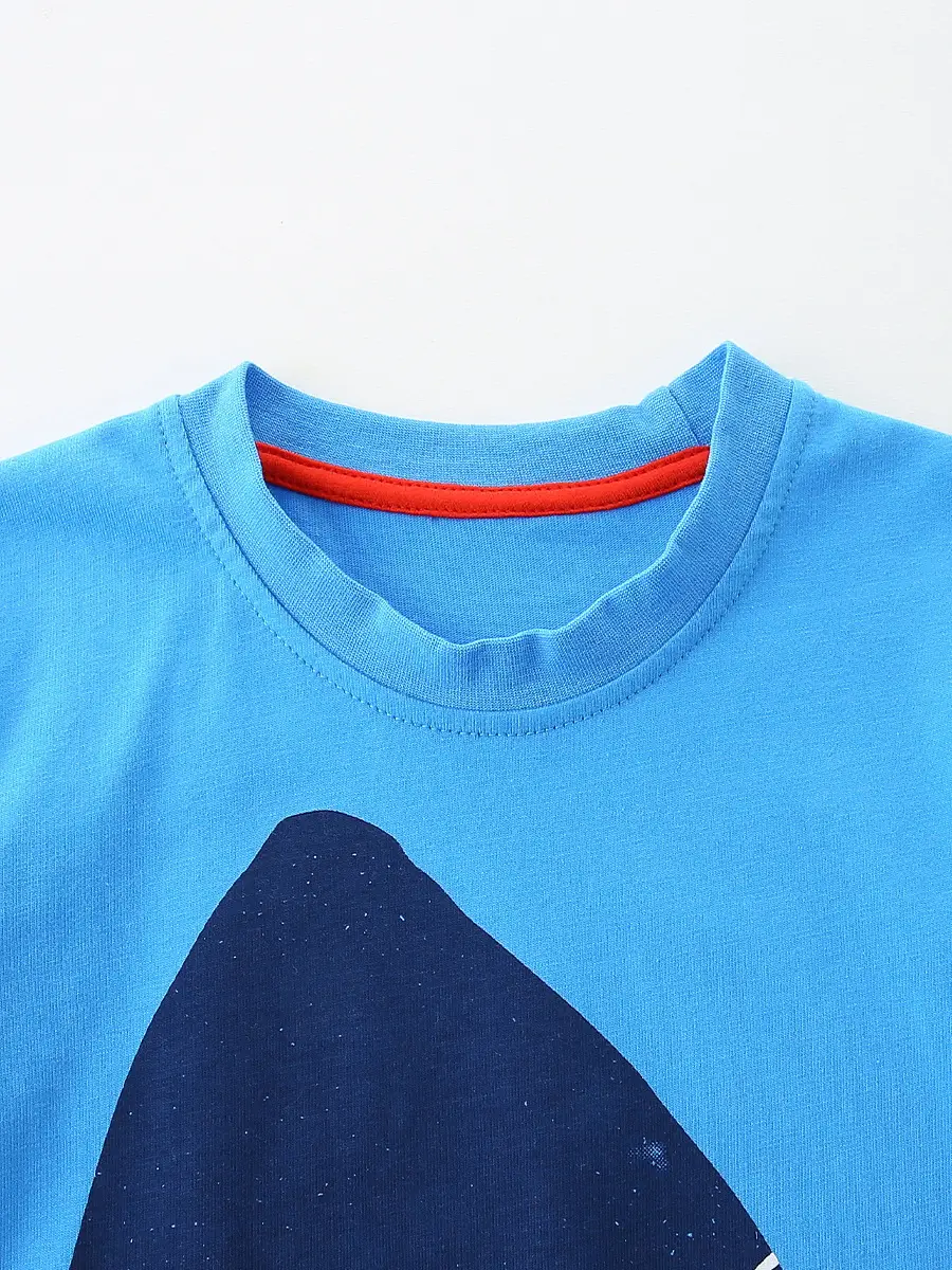 Kids Shark Print T-Shirt Blue Round Neck Short Sleeve