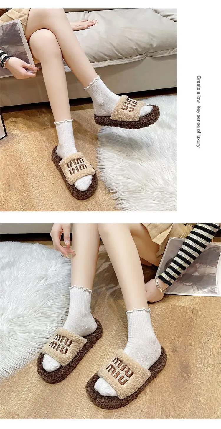 Thick Bottom Leopard Print Mao Mao Slippers Women's 2024 Autumn and Winter New Internet Celebrous Hot Style Soft Bottom Home Cotton Slippers — feature 17