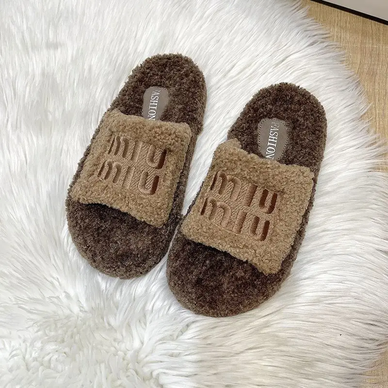 Thick Bottom Leopard Print Mao Mao Slippers Women's 2024 Autumn and Winter New Internet Celebrous Hot Style Soft Bottom Home Cotton Slippers
