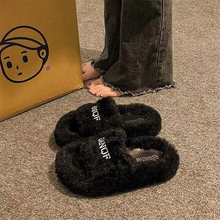 Thick Bottom Leopard Print Mao Mao Slippers Women's 2024 Autumn and Winter New Internet Celebrous Hot Style Soft Bottom Home Cotton Slippers