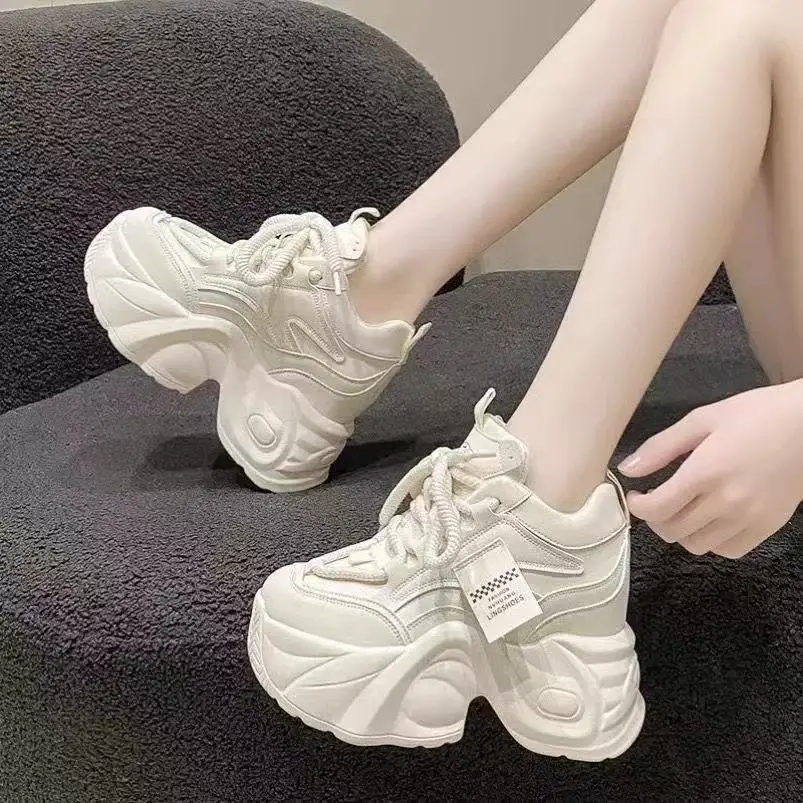Women's Thick White Grey Casual Shoes 9.0cm - Image 2