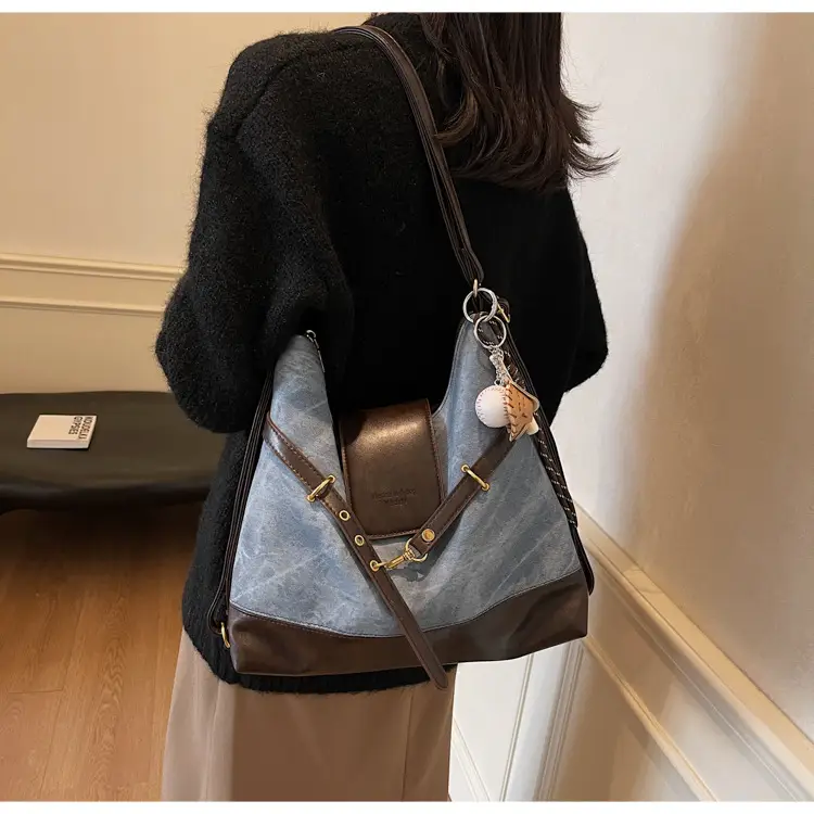 Women's Grey Leather Shoulder Bag with Tassel — feature 25