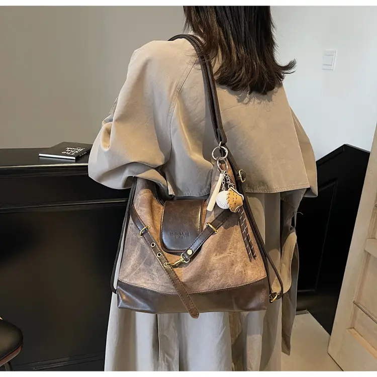 Women's Grey Leather Shoulder Bag with Tassel — feature 29