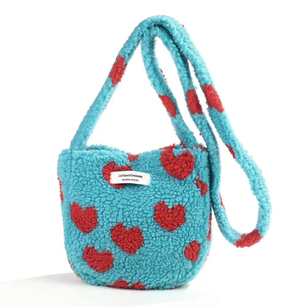 Korean Style Plush Shoulder Bag Women's Woolen Black Grey - Image 10