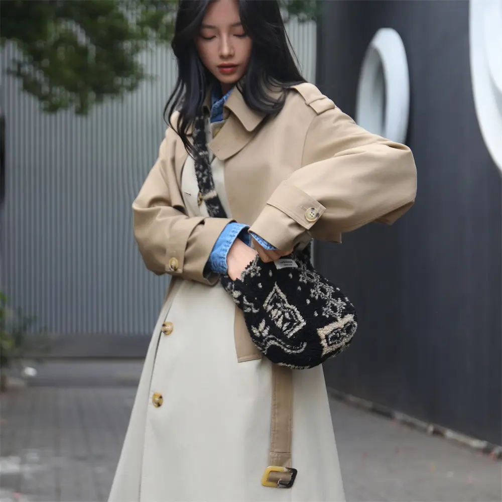 Korean Style Plush Shoulder Bag Women's Woolen Black Grey — feature 16