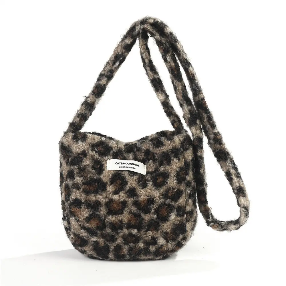 Korean Style Plush Shoulder Bag Women's Woolen Black Grey — feature 8
