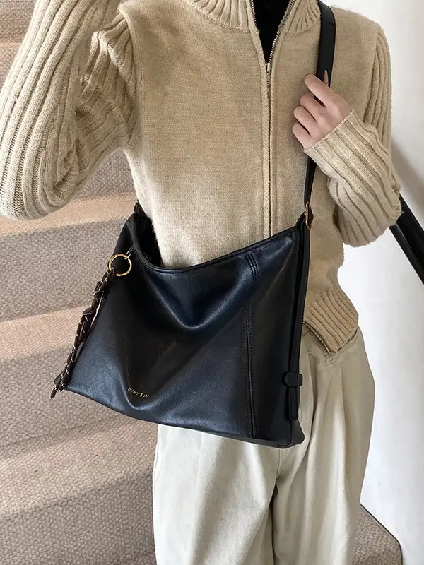Black Vintage Maillard Shoulder Crossbody Bag for Women - Image 10