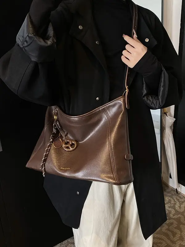 Black Vintage Maillard Shoulder Crossbody Bag for Women - Image 11