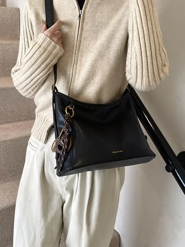 Black Vintage Maillard Shoulder Crossbody Bag for Women - Image 12