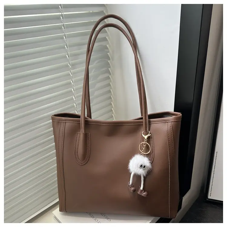Women's Tan Leather Shoulder Bag with Cute Charm