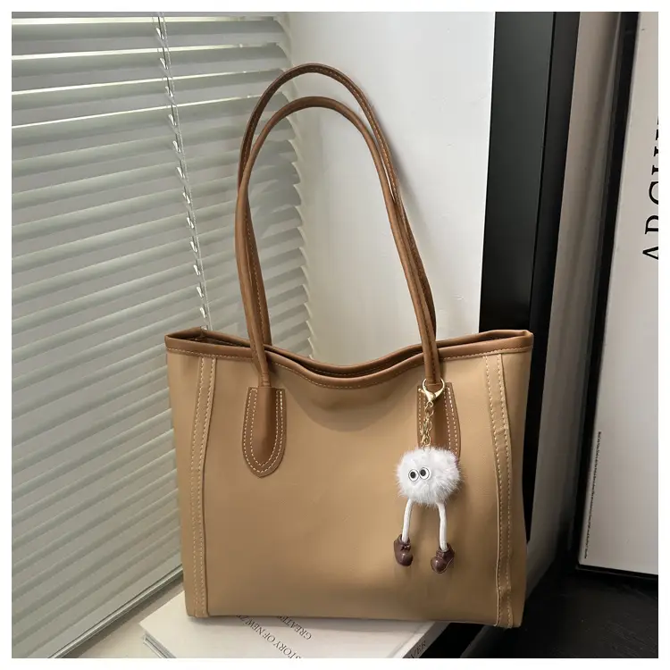 Women's Tan Leather Shoulder Bag with Cute Charm
