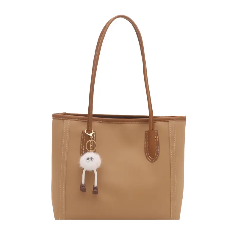 Women's Tan Leather Shoulder Bag with Cute Charm