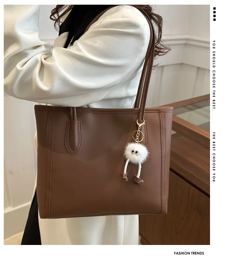 Women's Tan Leather Shoulder Bag with Cute Charm — feature 1