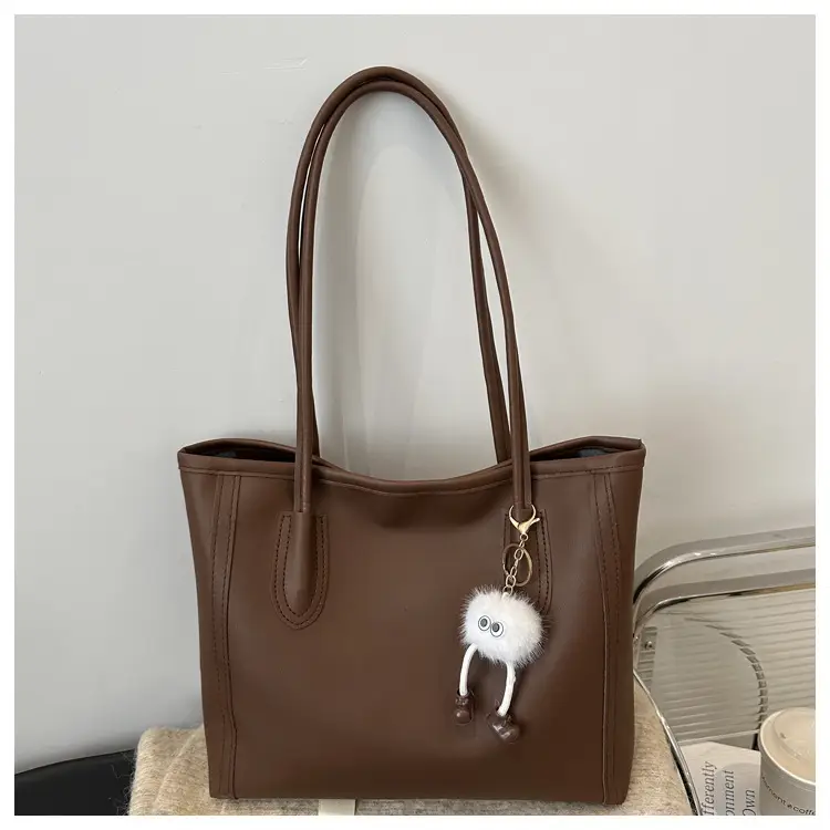 Women's Tan Leather Shoulder Bag with Cute Charm — feature 12