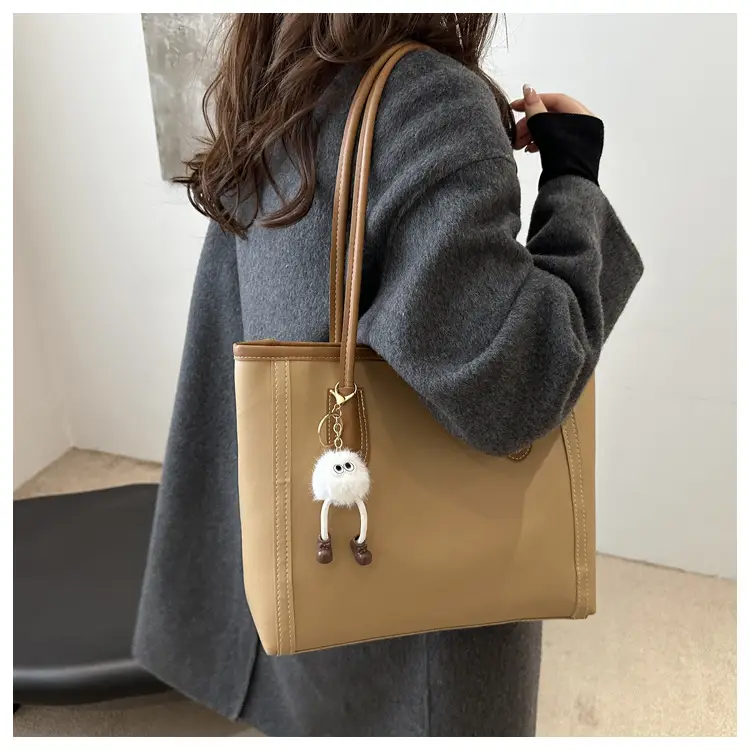 Women's Tan Leather Shoulder Bag with Cute Charm — feature 13