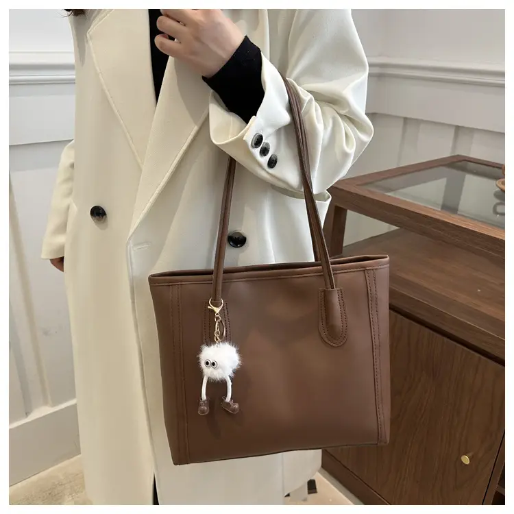 Women's Tan Leather Shoulder Bag with Cute Charm — feature 25