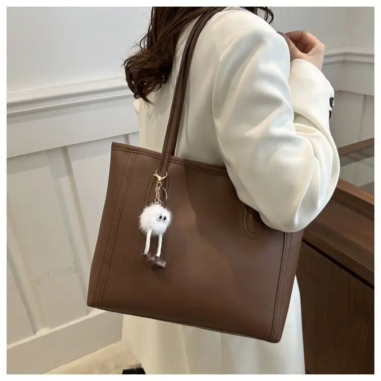 Women's Tan Leather Shoulder Bag with Cute Charm — feature 26