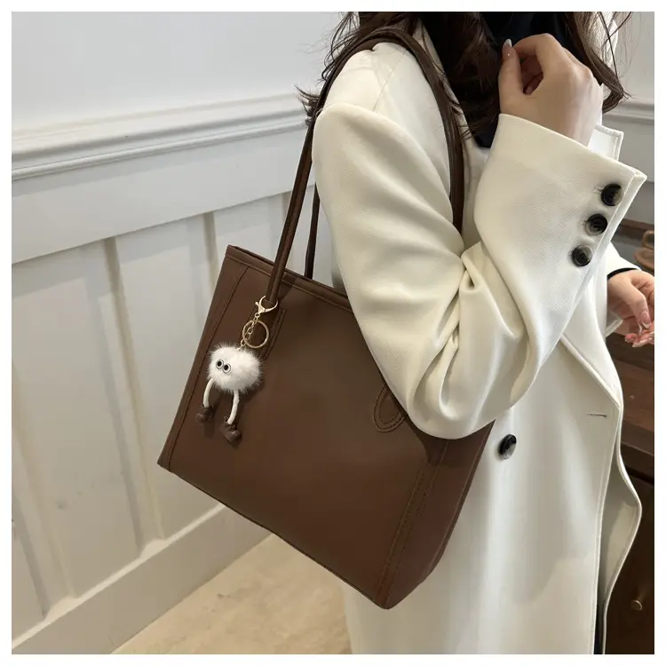 Women's Tan Leather Shoulder Bag with Cute Charm — feature 27