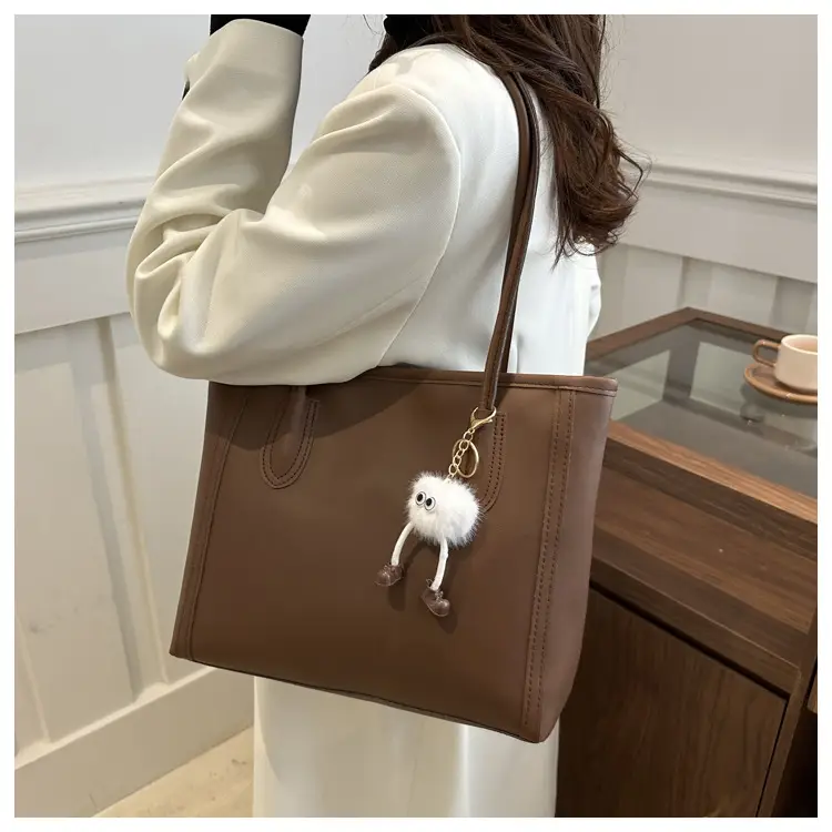 Women's Tan Leather Shoulder Bag with Cute Charm — feature 29