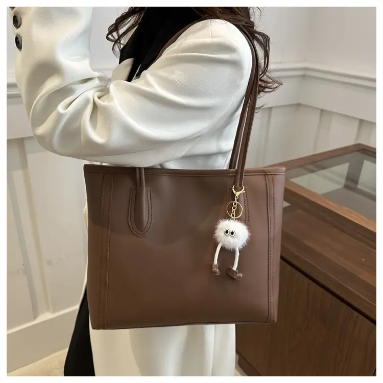 Women's Tan Leather Shoulder Bag with Cute Charm — feature 30