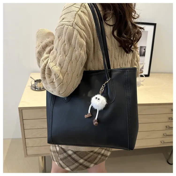 Women's Tan Leather Shoulder Bag with Cute Charm — feature 32