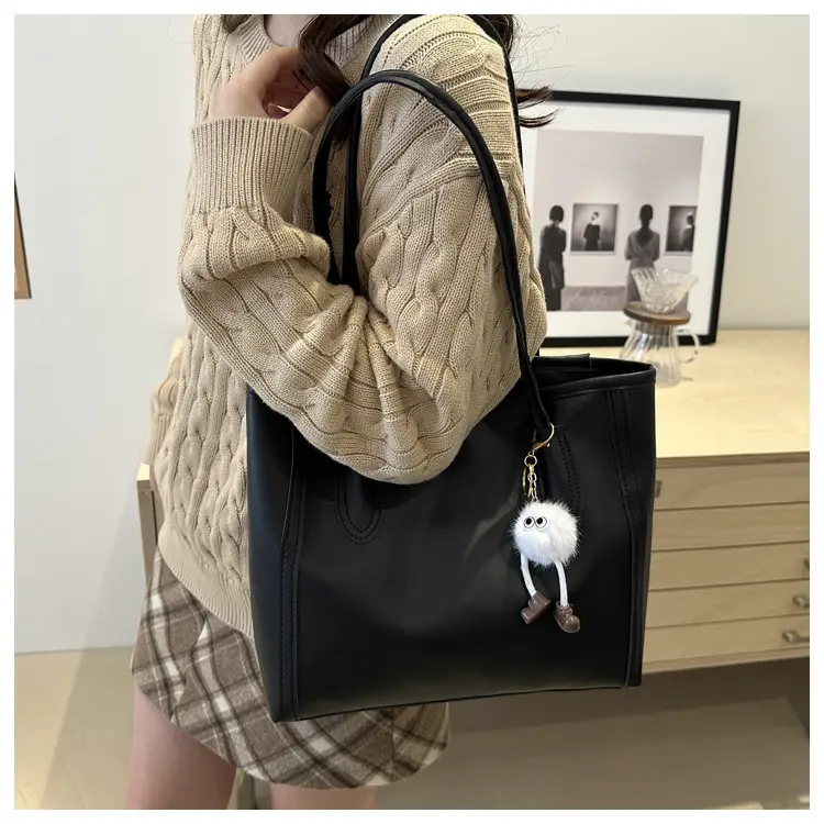 Women's Tan Leather Shoulder Bag with Cute Charm — feature 34