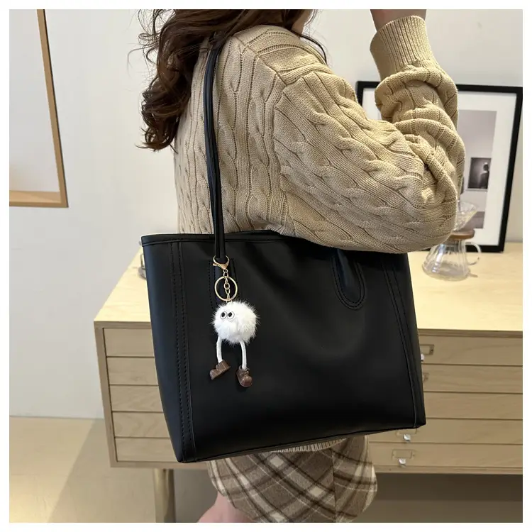 Women's Tan Leather Shoulder Bag with Cute Charm — feature 36