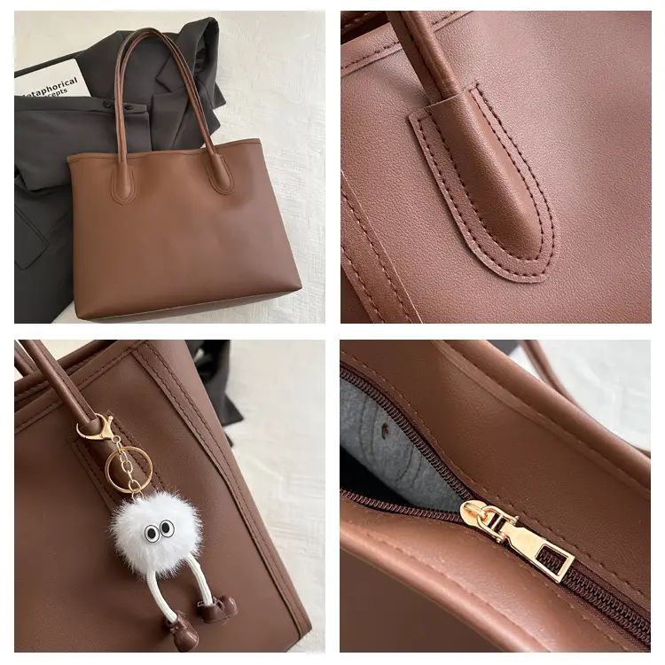 Women's Tan Leather Shoulder Bag with Cute Charm — feature 8