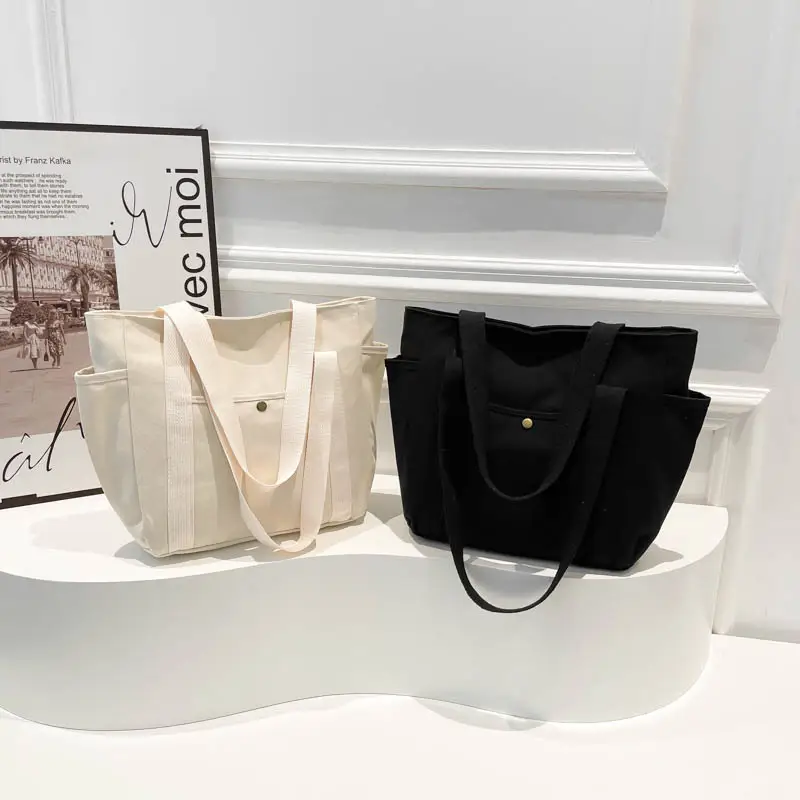 White Canvas Large Tote Bag for Work & Commute - Image 3