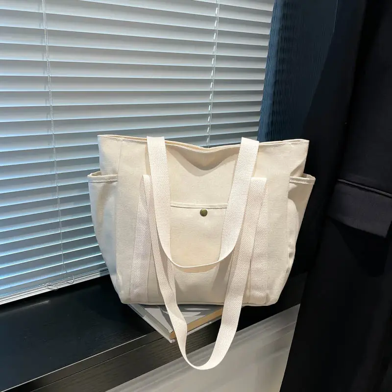 White Canvas Large Tote Bag for Work & Commute - Image 6