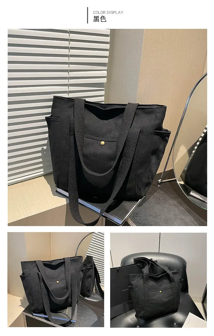 White Canvas Large Tote Bag for Work & Commute — feature 11