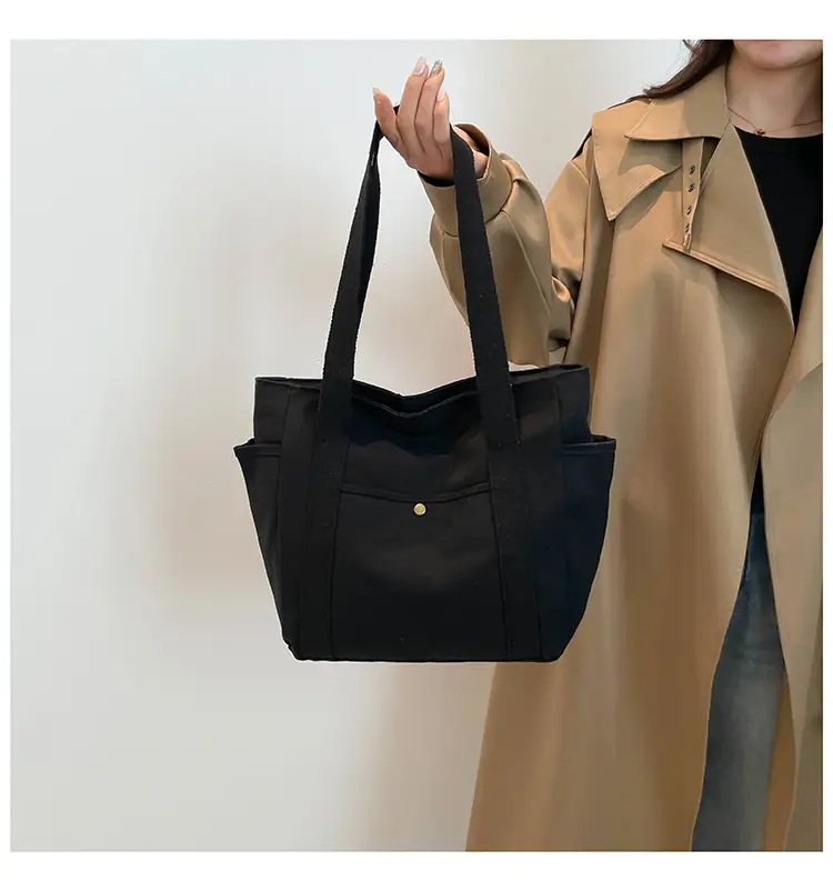 White Canvas Large Tote Bag for Work & Commute — feature 13