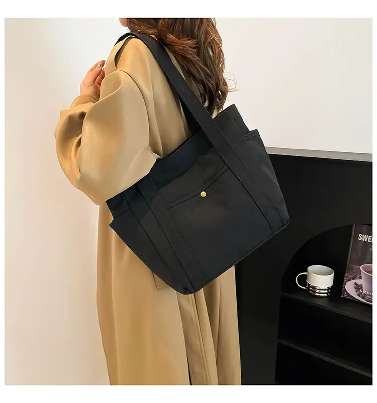 White Canvas Large Tote Bag for Work & Commute — feature 15