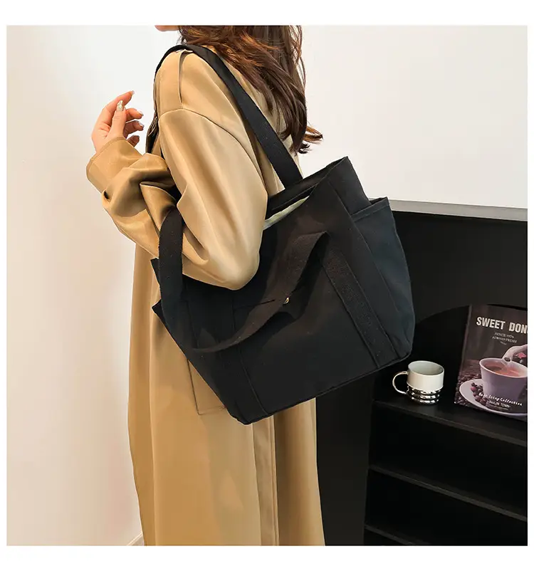 White Canvas Large Tote Bag for Work & Commute — feature 17