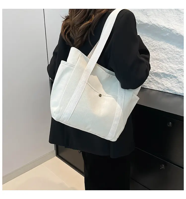 White Canvas Large Tote Bag for Work & Commute — feature 20