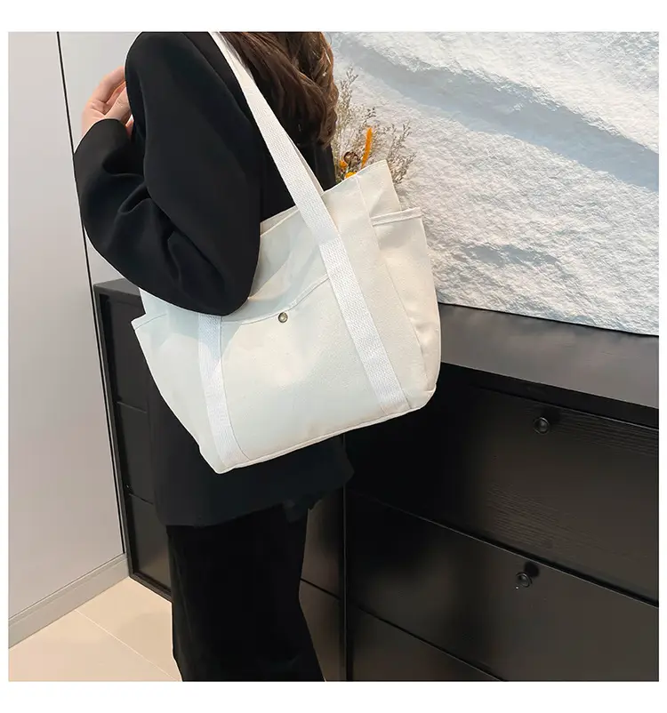 White Canvas Large Tote Bag for Work & Commute — feature 21