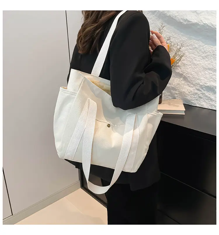 White Canvas Large Tote Bag for Work & Commute — feature 22