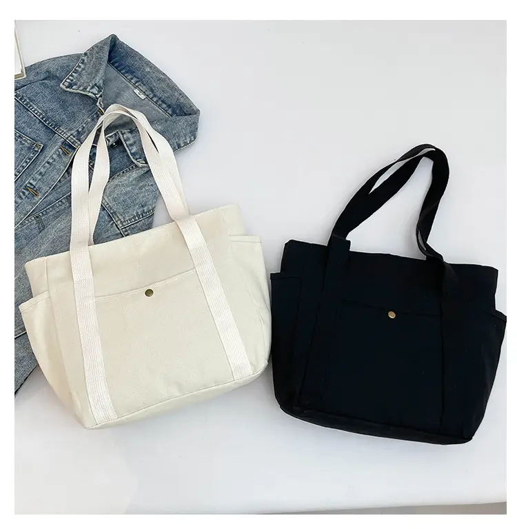 White Canvas Large Tote Bag for Work & Commute — feature 8