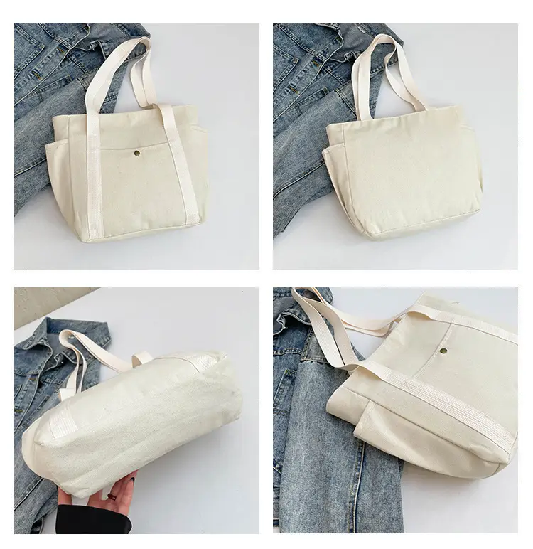 White Canvas Large Tote Bag for Work & Commute — feature 9
