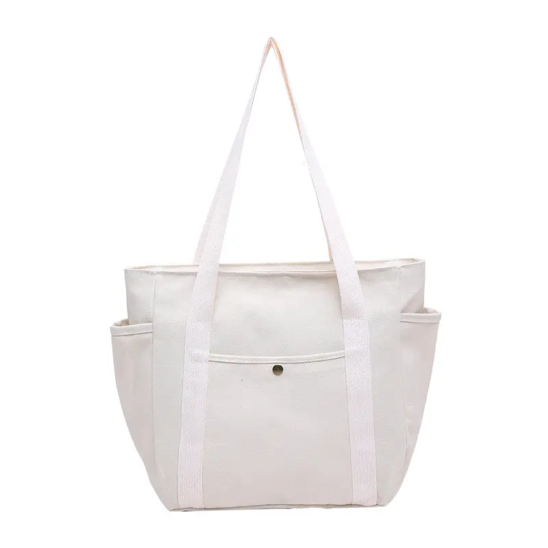 White Canvas Large Tote Bag for Work & Commute - Image 2
