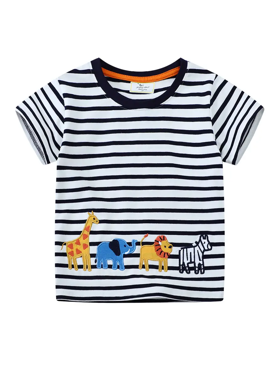 2026 Kids Striped T-Shirt with Giraffes and Zebra Print - Image 6