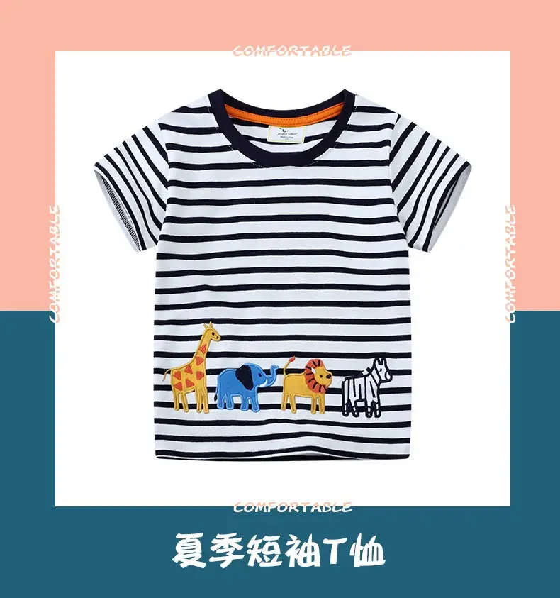 2026 Kids Striped T-Shirt with Giraffes and Zebra Print — feature 2