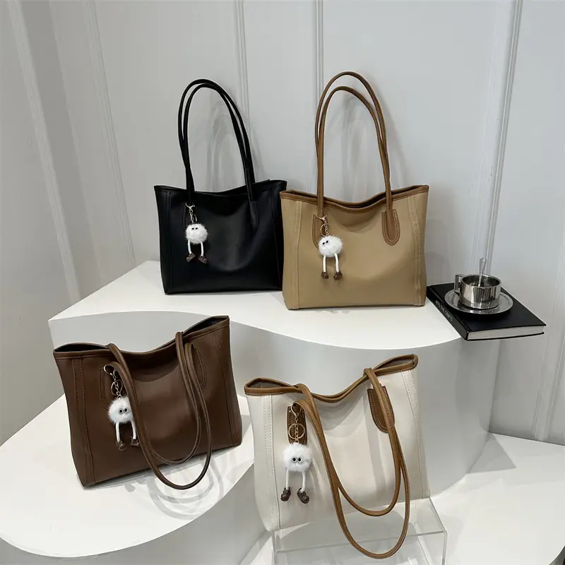 Retro Brown Women's Shoulder Bag with Keychain - Image 9