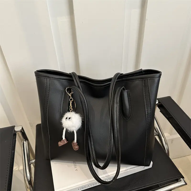 Women's Large Capacity Shoulder Bag White Brown Leather - Image 10