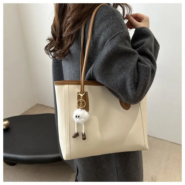 Women's Large Capacity Shoulder Bag White Brown Leather — feature 11