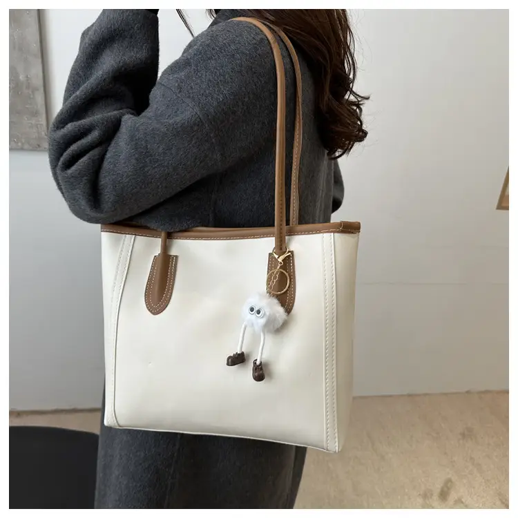 Women's Large Capacity Shoulder Bag White Brown Leather — feature 12