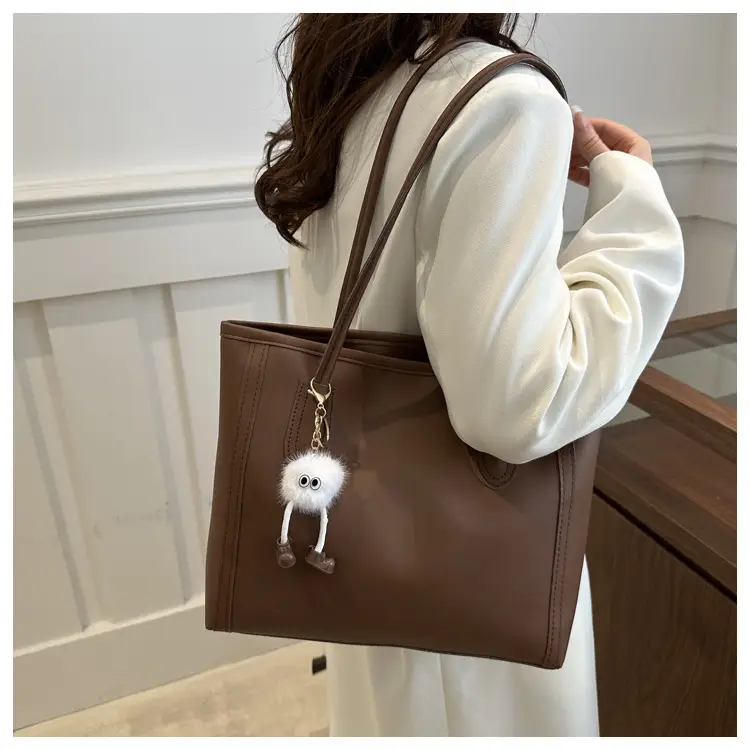 Women's Large Capacity Shoulder Bag White Brown Leather — feature 15