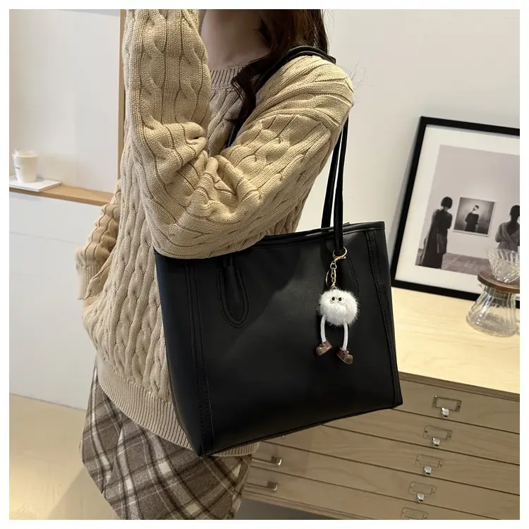 Women's Large Capacity Shoulder Bag White Brown Leather — feature 17