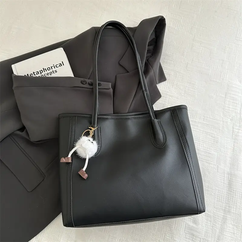Women's Large Capacity Shoulder Bag White Brown Leather - Image 5